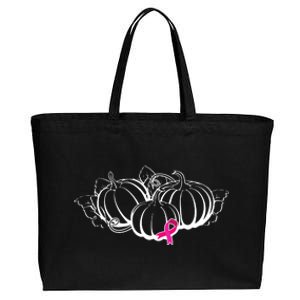 Breast Cancer Ribbon Pumpkin Fall Cotton Canvas Jumbo Tote