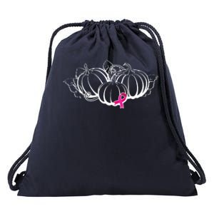 Breast Cancer Ribbon Pumpkin Fall Drawstring Bag