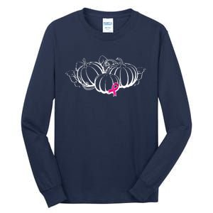 Breast Cancer Ribbon Pumpkin Fall Tall Long Sleeve T-Shirt