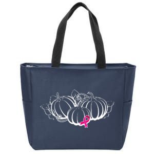 Breast Cancer Ribbon Pumpkin Fall Zip Tote Bag