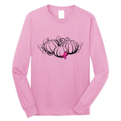Breast Cancer Ribbon Pumpkin Fall Long Sleeve Shirt