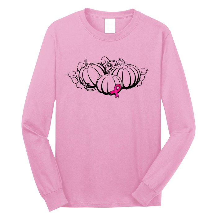 Breast Cancer Ribbon Pumpkin Fall Long Sleeve Shirt