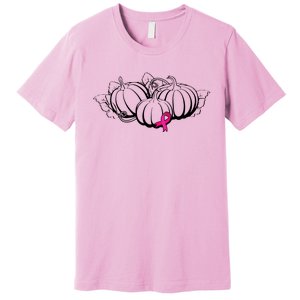 Breast Cancer Ribbon Pumpkin Fall Premium T-Shirt