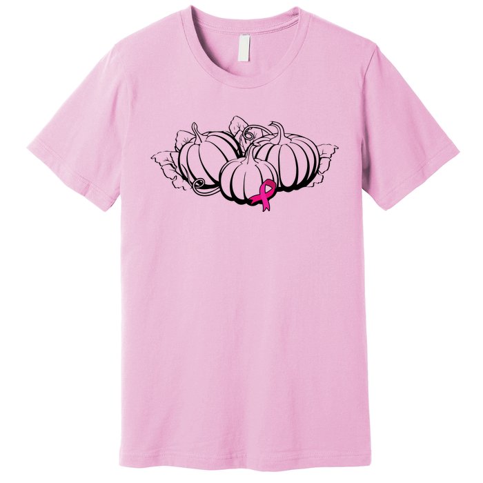 Breast Cancer Ribbon Pumpkin Fall Premium T-Shirt