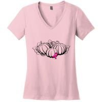 Breast Cancer Ribbon Pumpkin Fall Women's V-Neck T-Shirt