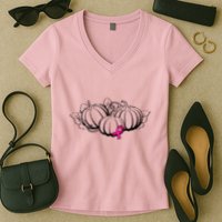 Breast Cancer Ribbon Pumpkin Fall Women's V-Neck T-Shirt
