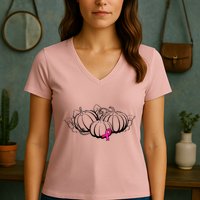 Breast Cancer Ribbon Pumpkin Fall Women's V-Neck T-Shirt