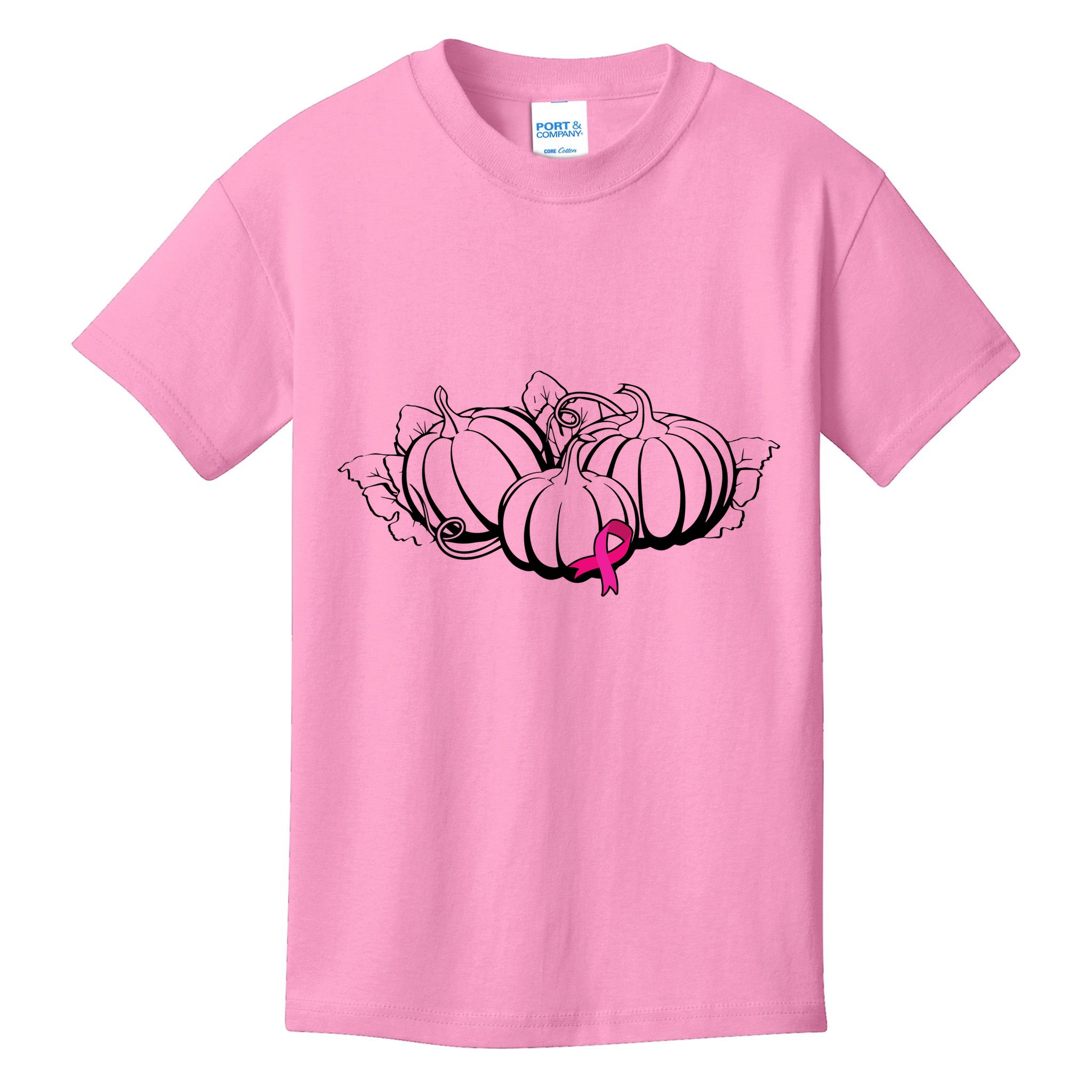 Breast Cancer Ribbon Pumpkin Fall Kids T-Shirt