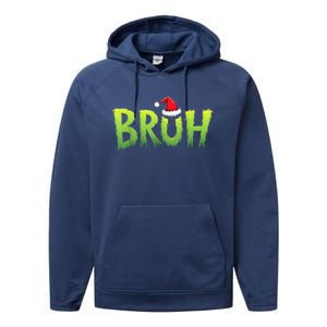 Bruh Christmas Red Plaid Xmas Pajama Performance Fleece Hoodie