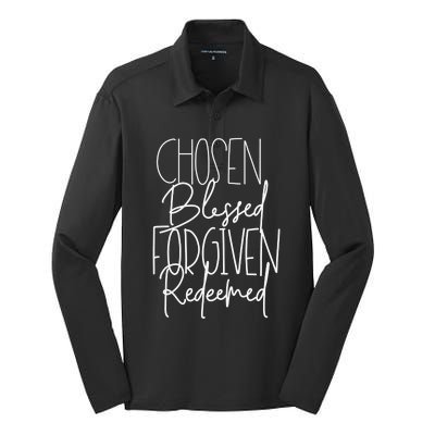 Blessed Chosen Redeemed Forgiven Christian Family  Silk Touch Performance Long Sleeve Polo