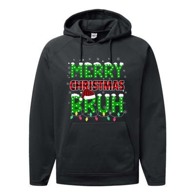 Bruh Christmas Red Plaid Teens Xmas Pajama Performance Fleece Hoodie