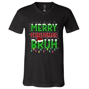 Bruh Christmas Red Plaid Teens Xmas Pajama V-Neck T-Shirt