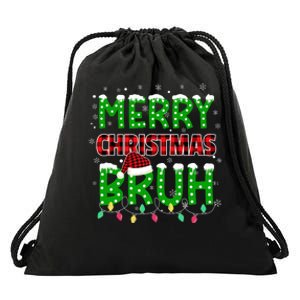 Bruh Christmas Red Plaid Teens Xmas Pajama Drawstring Bag