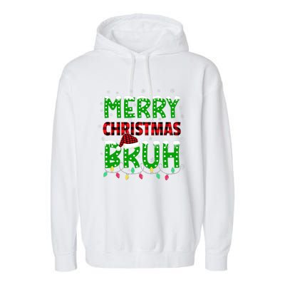 Bruh Christmas Red Plaid Teens Xmas Pajama Garment-Dyed Fleece Hoodie