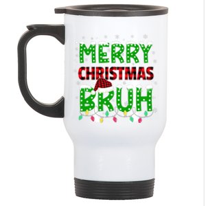 Bruh Christmas Red Plaid Teens Xmas Pajama Stainless Steel Travel Mug