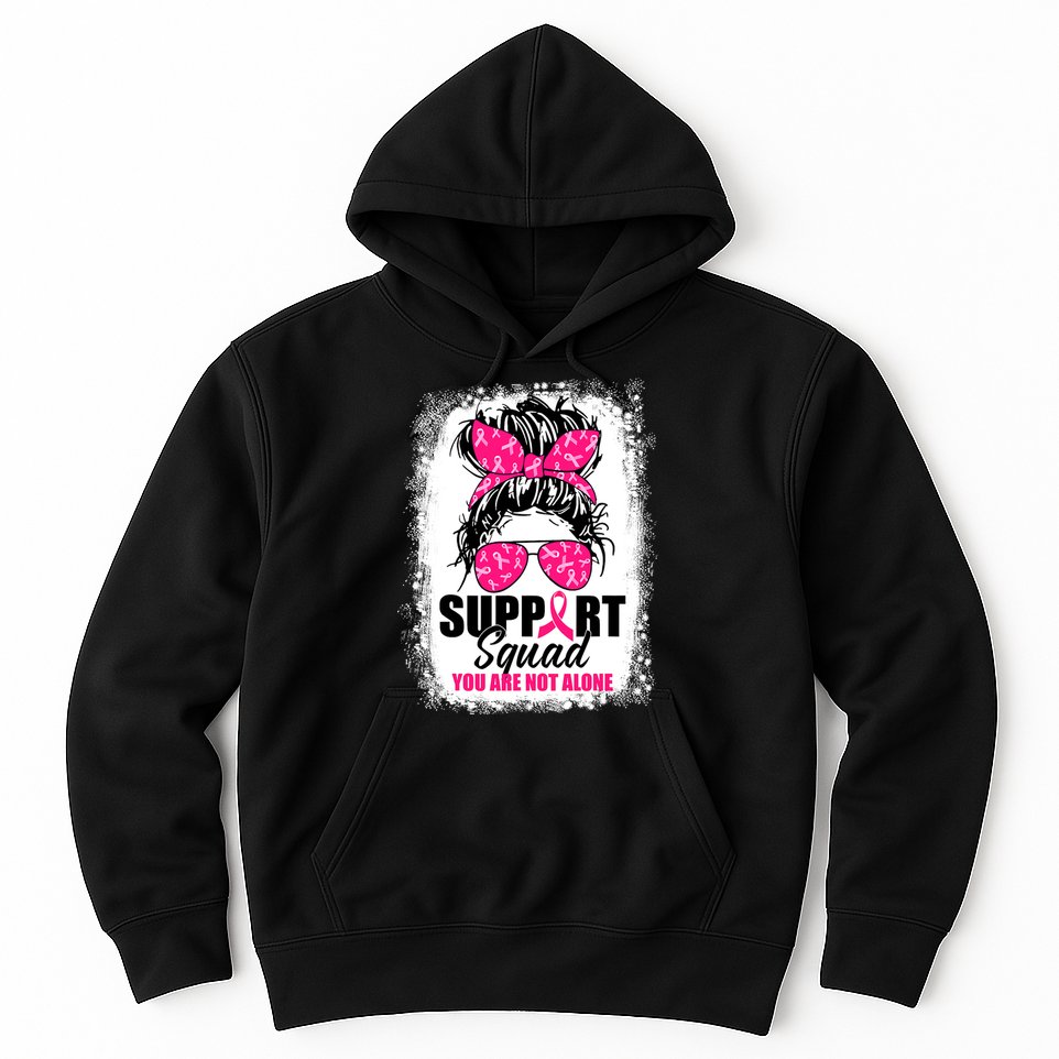 Breast Cancer Support Squad Messy Bun Warrior Awareness Hoodie