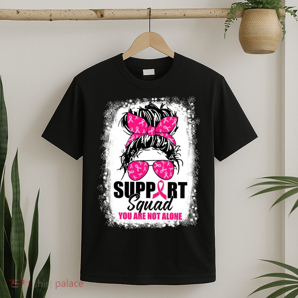 Breast Cancer Support Squad Messy Bun Warrior Awareness T-Shirt