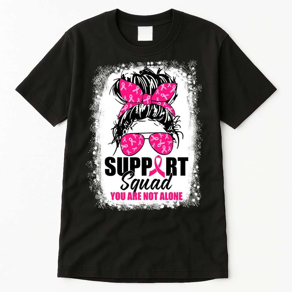 Breast Cancer Support Squad Messy Bun Warrior Awareness Tall T-Shirt