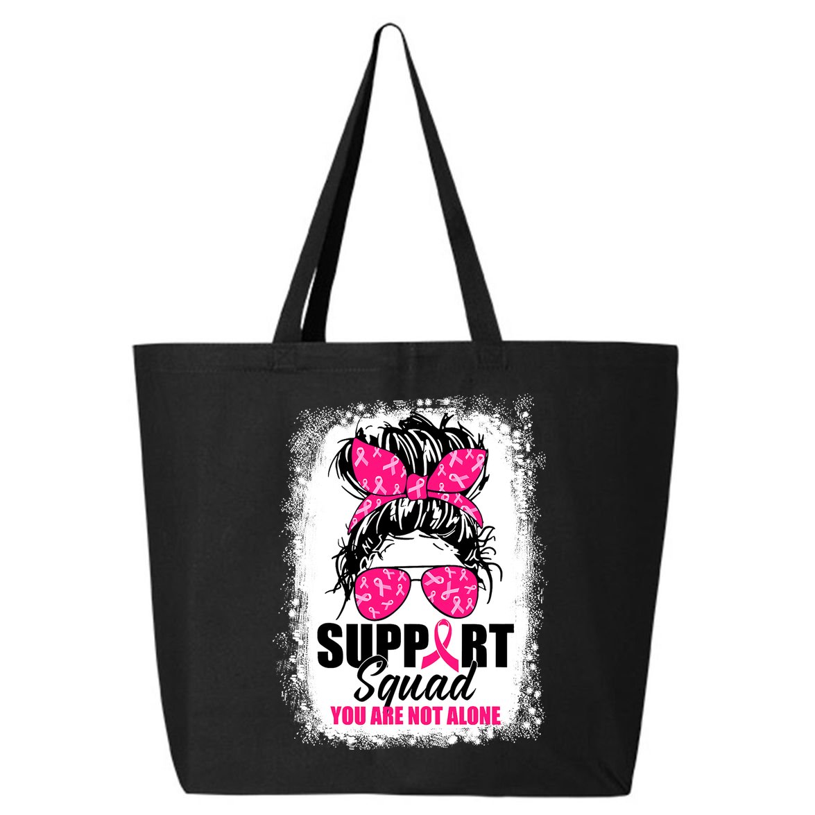 Breast Cancer Support Squad Messy Bun Warrior Awareness 25L Jumbo Tote
