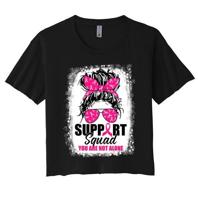 Breast Cancer Support Squad Messy Bun Warrior Awareness Crop Top
