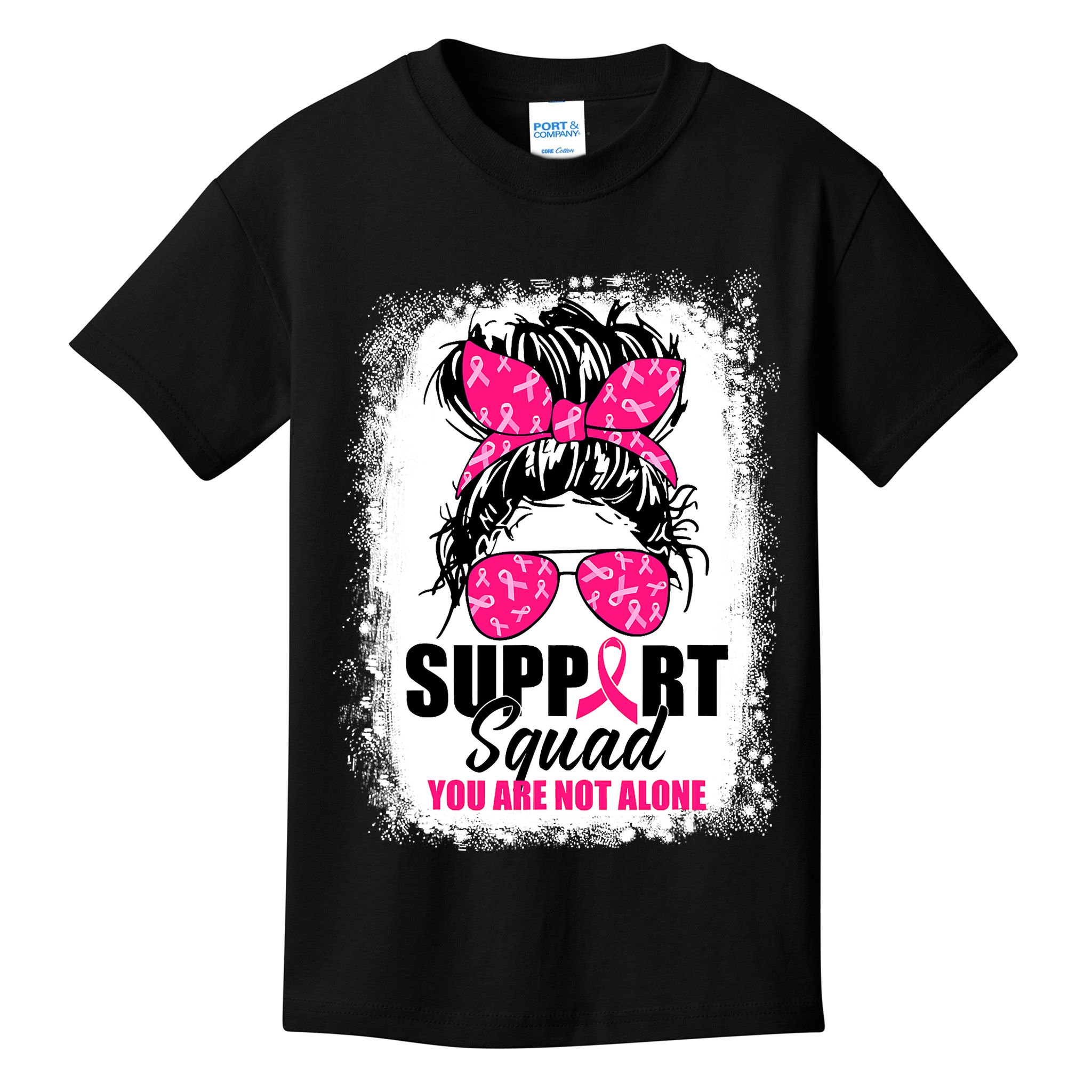 Breast Cancer Support Squad Messy Bun Warrior Awareness Kids T-Shirt