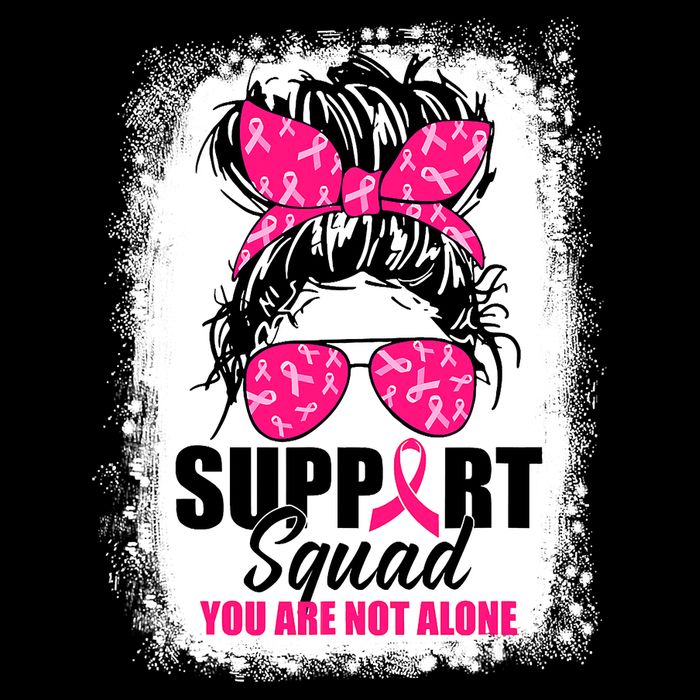 Breast Cancer Support Squad Messy Bun Warrior Awareness Kids T-Shirt
