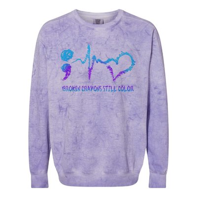 Broken Crayons Still Color Suicide Prevention Awareness Colorblast Crewneck Sweatshirt