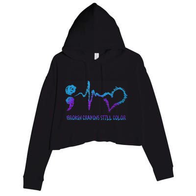 Broken Crayons Still Color Suicide Prevention Awareness Crop Fleece Hoodie