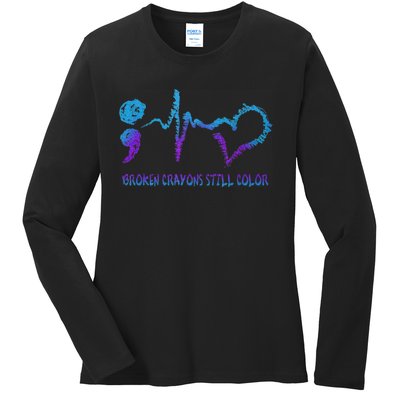 Broken Crayons Still Color Suicide Prevention Awareness Ladies Long Sleeve Shirt