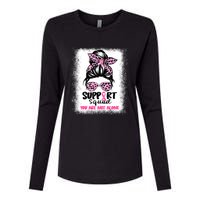 Breast Cancer Support Squad Messy Bun Pink Warrior Awareness Womens Cotton Relaxed Long Sleeve T-Shirt