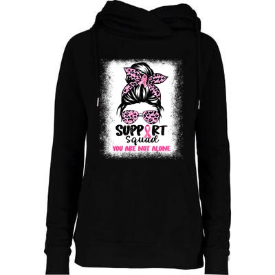 Breast Cancer Support Squad Messy Bun Pink Warrior Awareness Womens Funnel Neck Pullover Hood