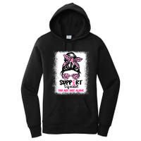 Breast Cancer Support Squad Messy Bun Pink Warrior Awareness Women's Pullover Hoodie