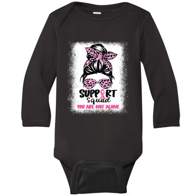 Breast Cancer Support Squad Messy Bun Pink Warrior Awareness Baby Long Sleeve Bodysuit