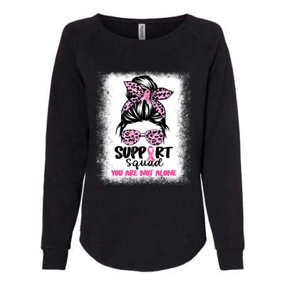 Breast Cancer Support Squad Messy Bun Pink Warrior Awareness Womens California Wash Sweatshirt