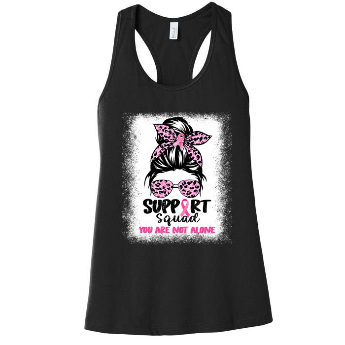 Breast Cancer Support Squad Messy Bun Pink Warrior Awareness Women's Racerback Tank