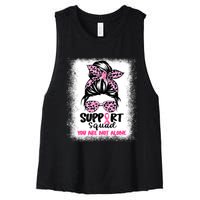 Breast Cancer Support Squad Messy Bun Pink Warrior Awareness Women's Racerback Cropped Tank