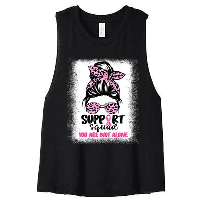 Breast Cancer Support Squad Messy Bun Pink Warrior Awareness Women's Racerback Cropped Tank