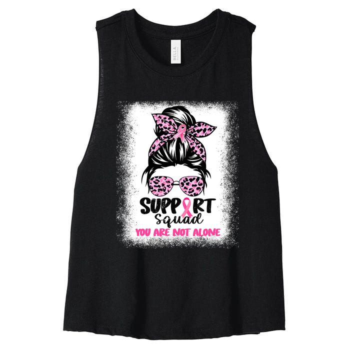 Breast Cancer Support Squad Messy Bun Pink Warrior Awareness Women's Racerback Cropped Tank