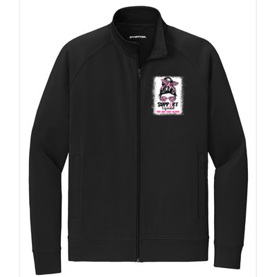 Breast Cancer Support Squad Messy Bun Pink Warrior Awareness Stretch Full-Zip Cadet Jacket