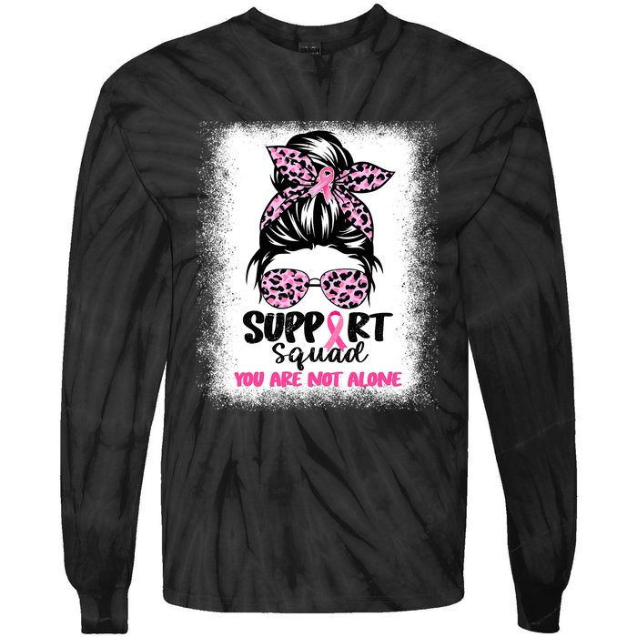 Breast Cancer Support Squad Messy Bun Pink Warrior Awareness Tie-Dye Long Sleeve Shirt