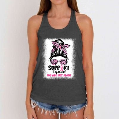 Breast Cancer Support Squad Messy Bun Pink Warrior Awareness Women's Knotted Racerback Tank