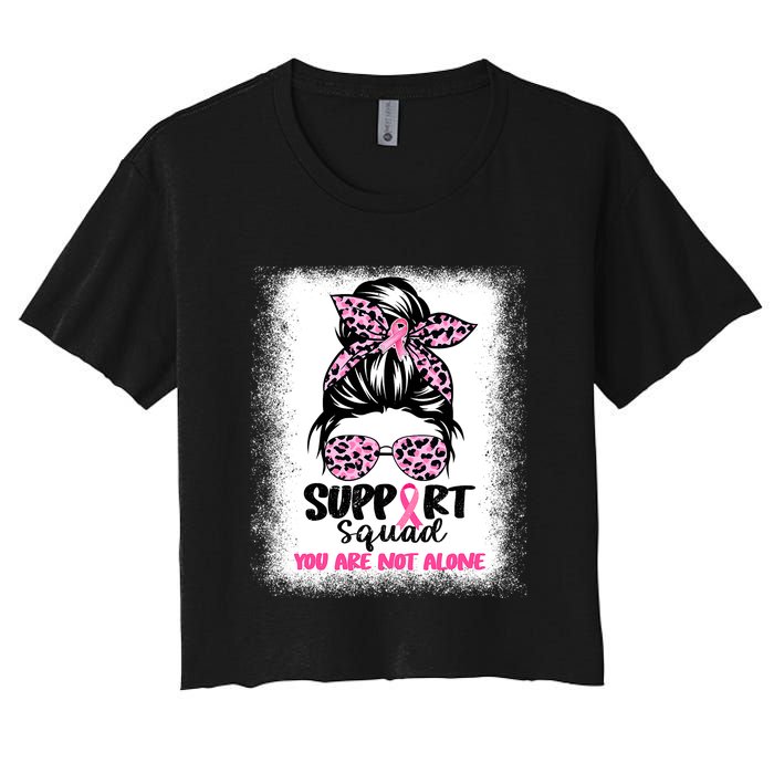 Breast Cancer Support Squad Messy Bun Pink Warrior Awareness Women's Crop Top Tee