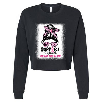 Breast Cancer Support Squad Messy Bun Pink Warrior Awareness Cropped Pullover Crew