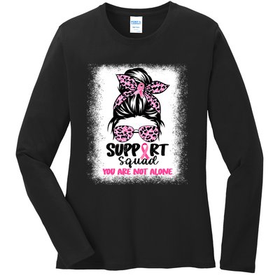 Breast Cancer Support Squad Messy Bun Pink Warrior Awareness Ladies Long Sleeve Shirt