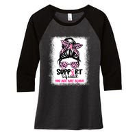 Breast Cancer Support Squad Messy Bun Pink Warrior Awareness Women's Tri-Blend 3/4-Sleeve Raglan Shirt