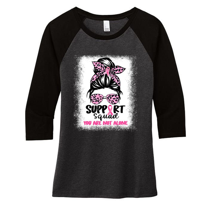 Breast Cancer Support Squad Messy Bun Pink Warrior Awareness Women's Tri-Blend 3/4-Sleeve Raglan Shirt