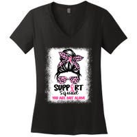 Breast Cancer Support Squad Messy Bun Pink Warrior Awareness Women's V-Neck T-Shirt