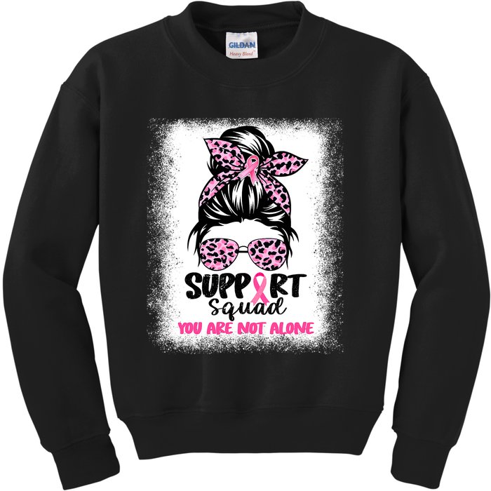 Breast Cancer Support Squad Messy Bun Pink Warrior Awareness Kids Sweatshirt