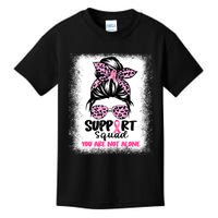 Breast Cancer Support Squad Messy Bun Pink Warrior Awareness Kids T-Shirt