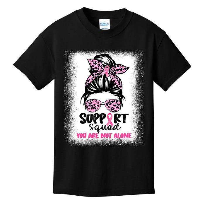 Breast Cancer Support Squad Messy Bun Pink Warrior Awareness Kids T-Shirt